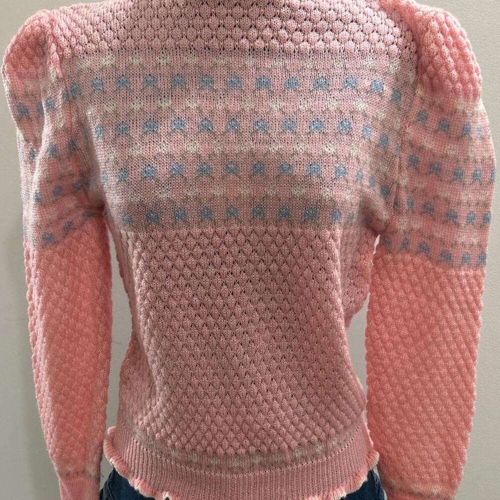 Vintage Dana Ashley Ruffle Collar Pastel Fair Isle Sweater - Size L